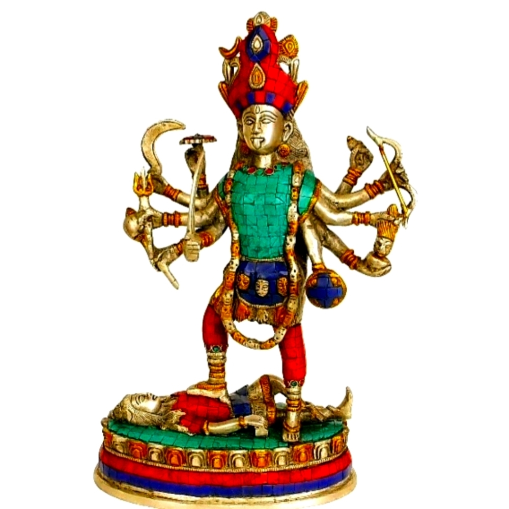 Goddess Kali brass statue with inlay made in India